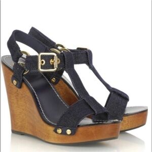 Tory Burch Beckett Denim Wedge Size 9.5